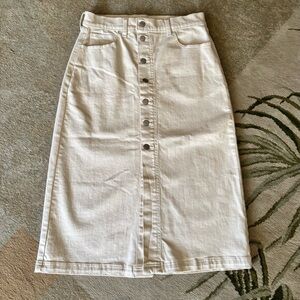 Banana Republic Off White Cream Denim Button Front Midi Skirt Women’s 28 6
